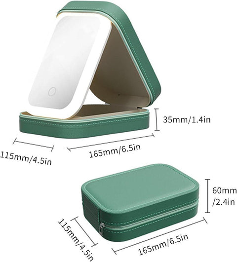 Portable Makeup Bag with LED Mirror, 3 Light Modes & Storage Compartment, Travel Cosmetic Organizer for Women, Green