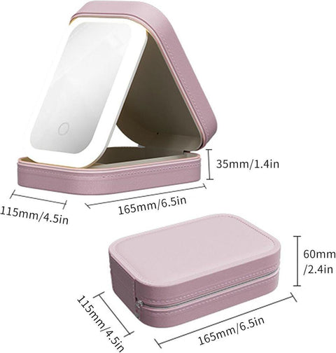 Portable Makeup Bag with LED Mirror 3 Light Modes, Travel Cosmetic Organizer for Women, Pink