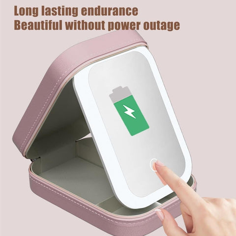 Portable Makeup Bag with LED Mirror 3 Light Modes, Travel Cosmetic Organizer for Women, Pink