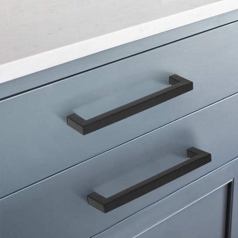 12 pcs Black Stainless Steel Cabinet Handles, 128/192 mm, Compatible with Furniture