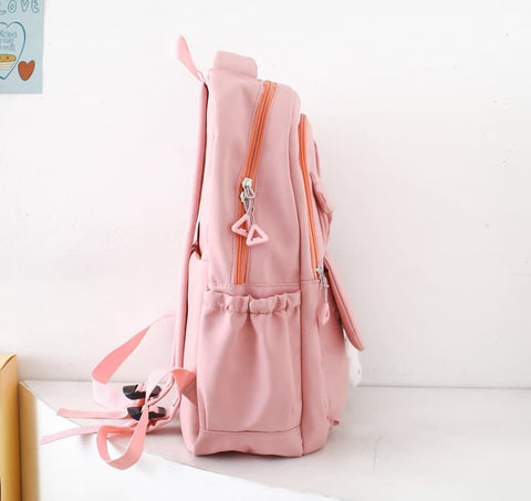 Cute Rabbit Ears School Backpack for Girls 4-Piece with Multiple Compartments Large Space, Pink, Compatible with Teenage & High School