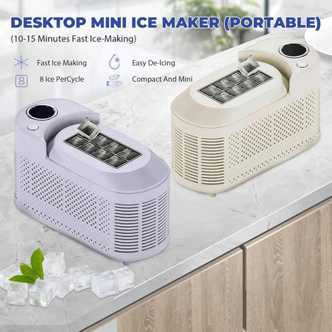 Portable Ice Machine Fast Ice Production in 10-15 Minutes Energy-Efficient Small Ice Maker with Low Noise Level Compatible with Car Use, White