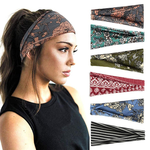 6 pcs Elastic Hair Band Headband for Yoga Training, Patterned