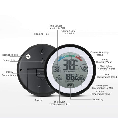 Digital Thermometer Hygrometer Indoor Outdoor Wireless Touch Screen Waterproof, for Bathroom Kitchen Children's Room Home Office