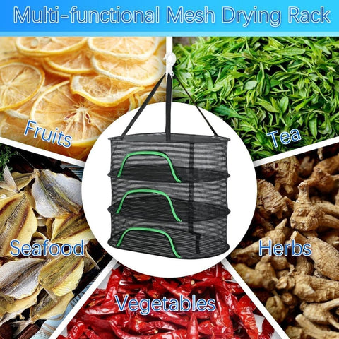 3 Layer Hanging Drying Net, 40x60cm, Foldable with Zipper for Plants Seeds and Fish