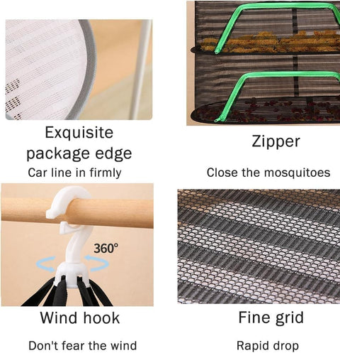 3 Layer Hanging Drying Net, 40x60cm, Foldable with Zipper for Plants Seeds and Fish