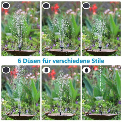 5W Solar Fountain Pump with 6 Nozzles, Floating Bird Bath, Solar Powered Garden Water Pump