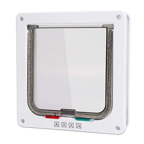 4-Way Locking Cat Flap for Small Dogs and Cats, Easy Installation, White, M