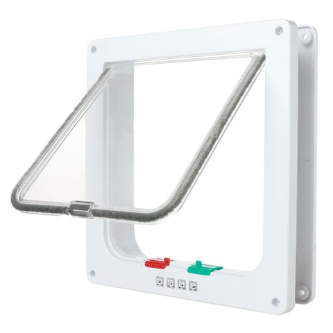 4-Way Locking Cat Flap for Small Dogs and Cats, Easy Installation, White, S
