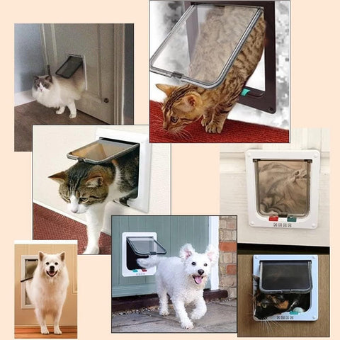 1 Cat Flap with 4 Locking Positions for Small Dogs and Cats, Easy Installation, White