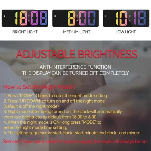 6.7 Inch LED Alarm Clock with Dimmable Display and Temperature, Large Electronic Digital Clock