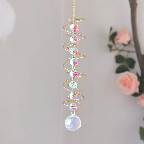 Colorful Crystal Solar Wind Chime KC2 with Spiral Design, Rotating Decor for Window Garden Wedding Gift