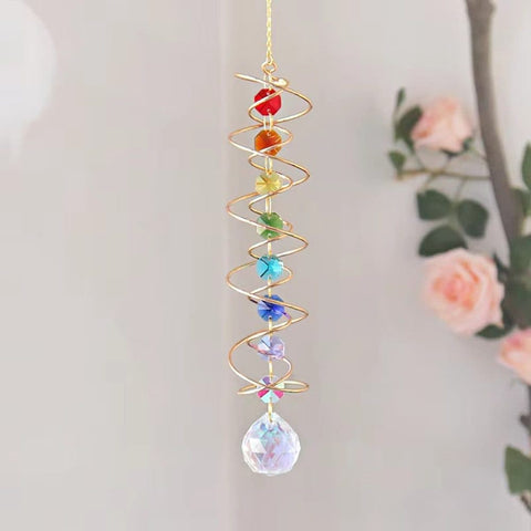 Colorful Crystal Solar Wind Chime KC4 with Spiral Design, Rotating Decor for Window Garden Wedding Gift