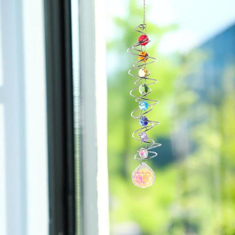 Colorful Crystal Solar Wind Chime KC3 with Spiral Design, Rotating Decor for Window Garden Wedding Gift