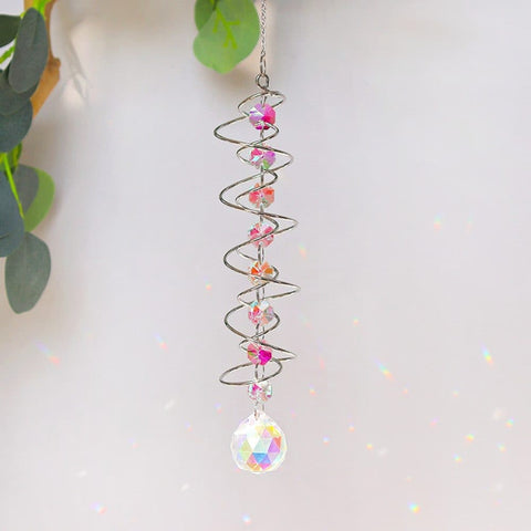 Colorful Crystal Solar Wind Chime KC1 with Spiral Design, Rotating Decor for Window Garden Wedding Gift