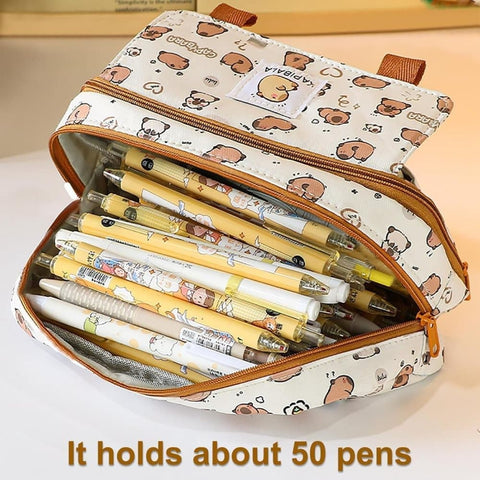 50 Pens Pencil Case Capybara, Multifunctional Polyester Compartment