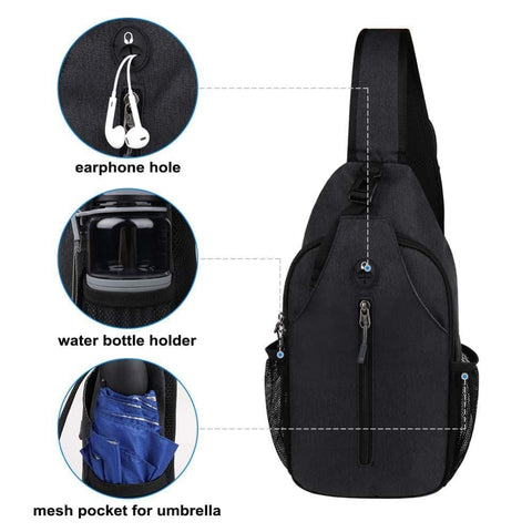 1 Crossbody Chest Backpack with Headphone Jack, Multifunctional Unisex Shoulder Bag for Hiking Travel Climbing, Pink
