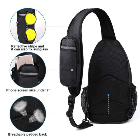 Multifunctional Shoulder Crossbody Chest Backpack with Headphone Jack, Unisex for Hiking Traveling Climbing, Light Gray