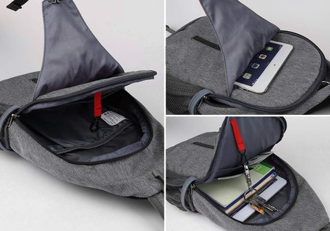Unisex Multifunctional Shoulder Bag Crossbody Chest Backpack with Headphone Jack for Hiking Travel Climbing, Dark Gray