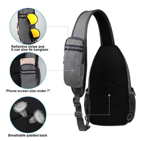 Unisex Multifunctional Shoulder Bag Crossbody Chest Backpack with Headphone Jack for Hiking Travel Climbing, Dark Gray
