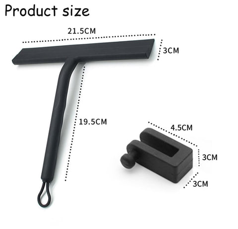 Multifunctional Silicone Shower Scraper with Hook for Windows, Shower Door and Car Window, Black