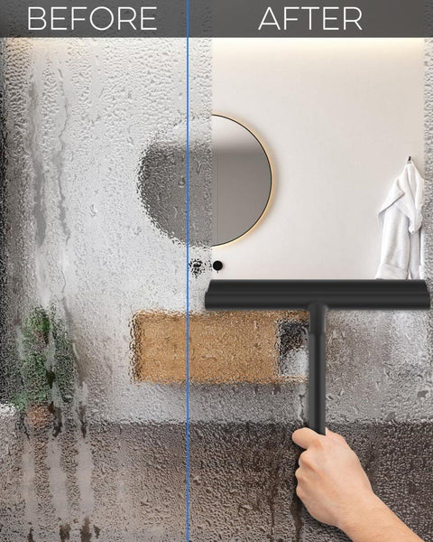 Silicone shower scraper for windows shower doors and car windows, with hook, white
