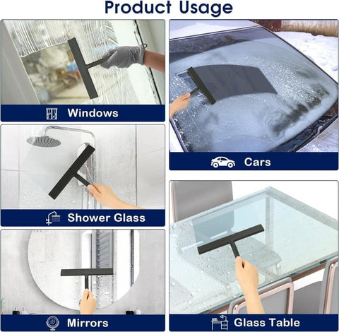 Silicone shower scraper for windows shower doors and car windows, with hook, white