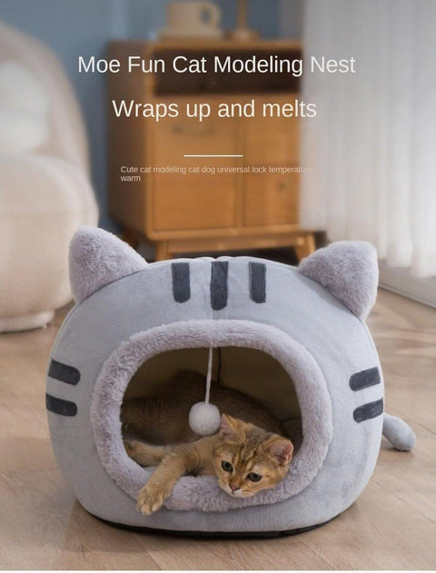 Fluffy Dog Bed Cat Bed Winter Pet House Anti-Slip, M, Pink