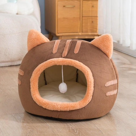 Fluffy Dog Bed Cat Bed Winter Pet House Anti-Slip, S, Pink