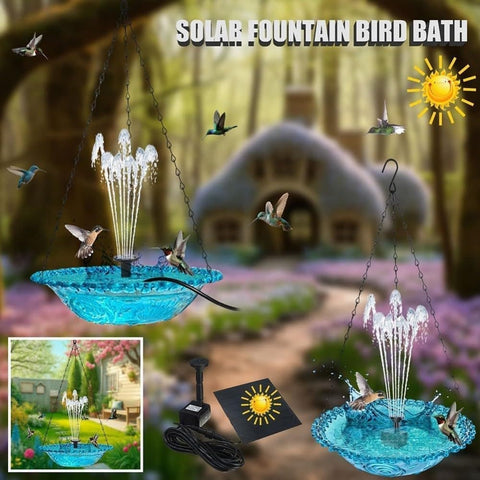 Solar Powered Bird Bath Fountain for Garden and Outdoors, Automatic Solar Water Feature, Decorative Bird Waterer, Blue