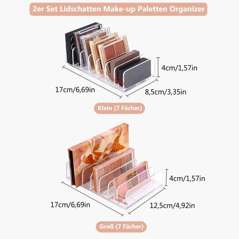 2-Pack Acrylic Makeup Organizer with 7 Compartments for Eyeshadow, 17×8.5×4cm, Perfect for Vanity and Dressing Tables