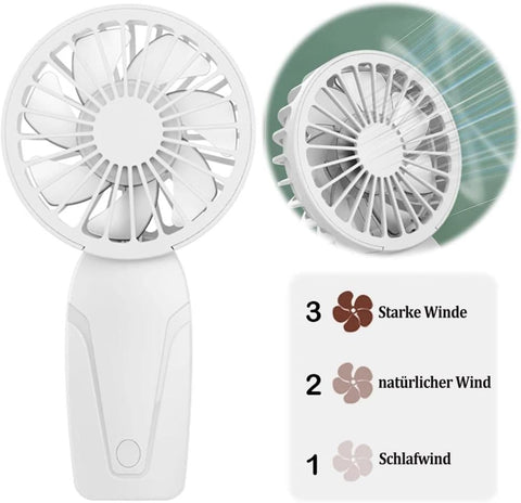 Portable Mini Hand Fan USB Rechargeable with 3 Speeds, Quiet Handheld Fan, Blue