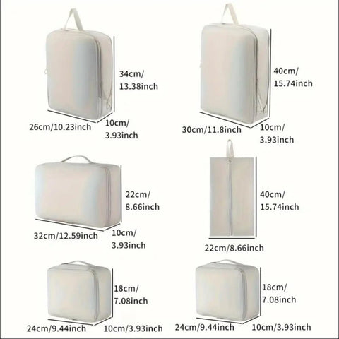 6-Piece Waterproof Travel Storage Bags Organizer for Suitcase, Wood, Compatible with Travel and Vacation