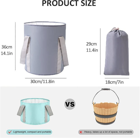 Foldable Foot Bath Tub 30x36cm, Gray, Portable for Home Travel Camping Outdoor Use, Spa and Care