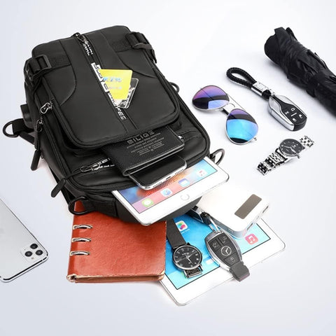 Multifunctional Water Resistant Shoulder Bag with USB Charging Port for Men and Women, Blue