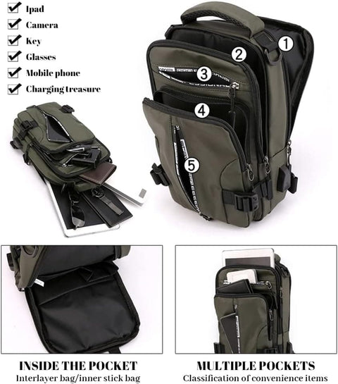 Men's Water Resistant Shoulder Bag with USB Charging Port, Cross Body Bag for Men and Women, Gray