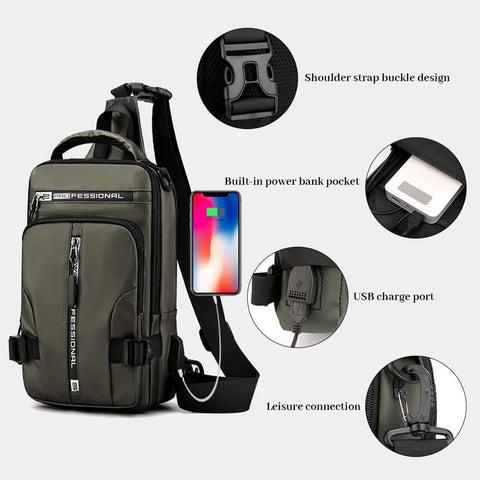 Men's Water Resistant Shoulder Bag with USB Charging Port, Cross Body Bag for Men and Women, Gray