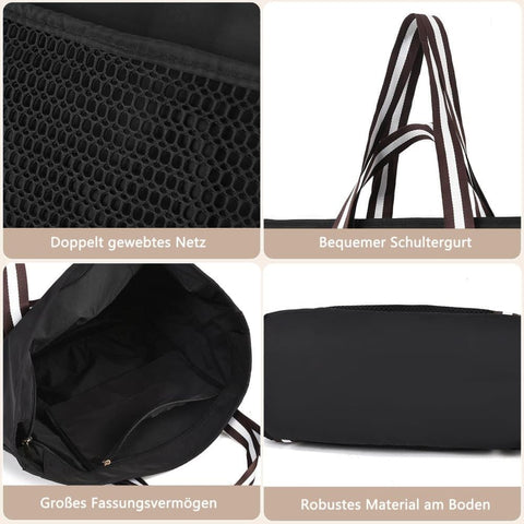Waterproof Beach Bag for Women with Zipper, Sand-Resistant Design, Shoulder Strap, Perfect for Beach and Travel, Black