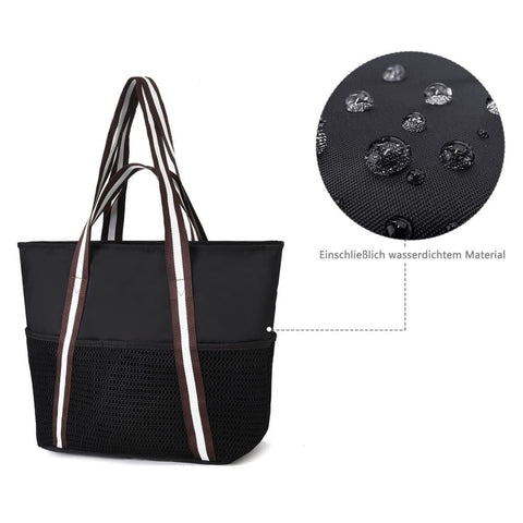 Waterproof Beach Bag for Women with Zipper, Sand-Resistant Design, Shoulder Strap, Perfect for Beach and Travel, Black