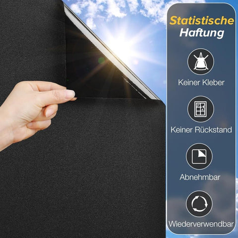 Frosted self-adhesive window film for privacy UV protection opaque for bathrooms and offices, 60cmx3m, Black