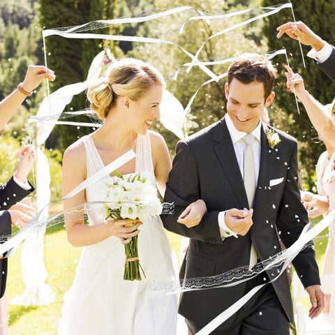 30 Pack Satin & Lace Ribbon Wands with Bells for Wedding Party Decor, 30cm