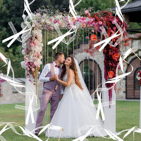 30 Pack Satin & Lace Ribbon Wands with Bells for Wedding Party Decor, 30cm