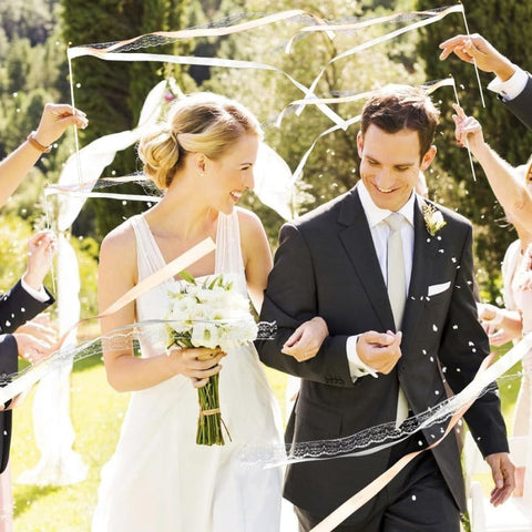 30 Pack Wedding & Party Decor Satin & Lace Ribbon Wands with Bells, 30cm Light Orange