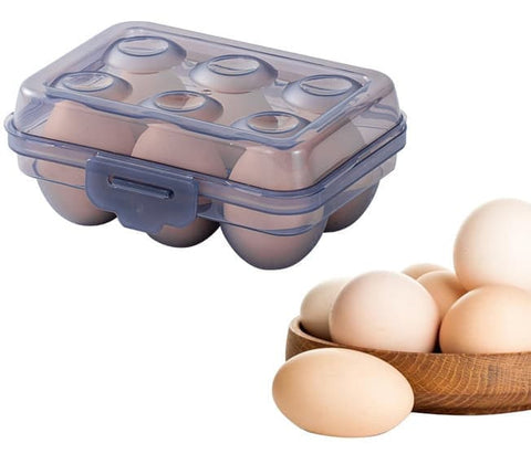 6-Compartment Egg Storage, Portable Transparent PP Material for Picnics Hiking, Compatible with Refrigerator, Blue