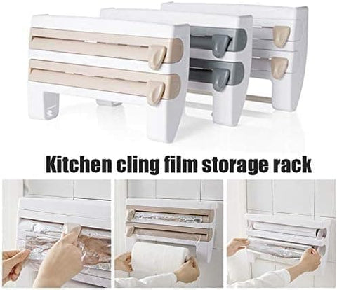 Foil cutter wall holder for plastic and aluminum foil, multifunctional kitchen paper holder, no drilling design, brown, 39x10x24cm