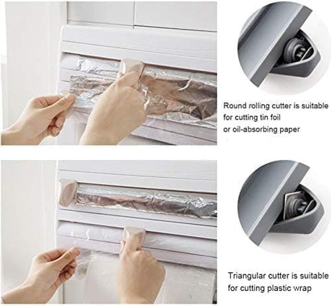Foil cutter wall holder for plastic and aluminum foil, multifunctional kitchen paper holder, no drilling design, brown, 39x10x24cm