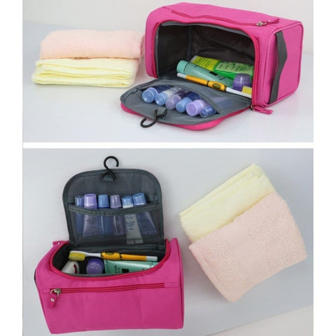 Waterproof makeup bag with 3 compartments and handle, hanging toiletry bag for men and women, Black