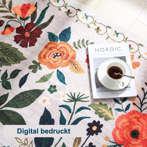Bohemian Floral Doormat Non-slip Absorbent Dirt-Resistant Machine Washable for Bathroom Hallway and Kitchen, 50x80cm, Beige
