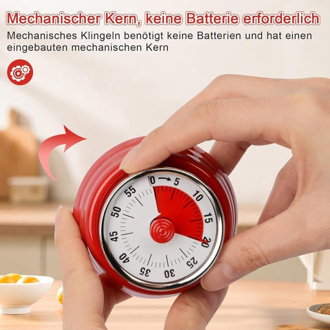 60 Minute Mechanical Kitchen Timer with Magnet in Stainless Steel, 3.6 x 7.3cm, Red