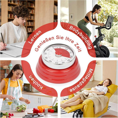 60 Minute Mechanical Kitchen Timer with Magnet in Stainless Steel, 3.6 x 7.3cm, Red
